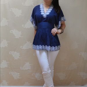 Catherine Malandrino Navy and White Top